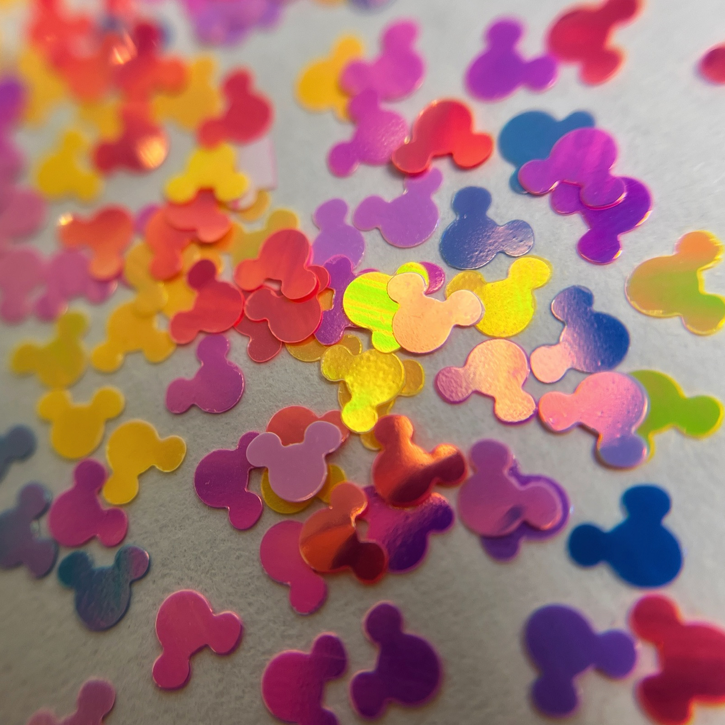 Detail shot of colorful mouse shaped glitter mix