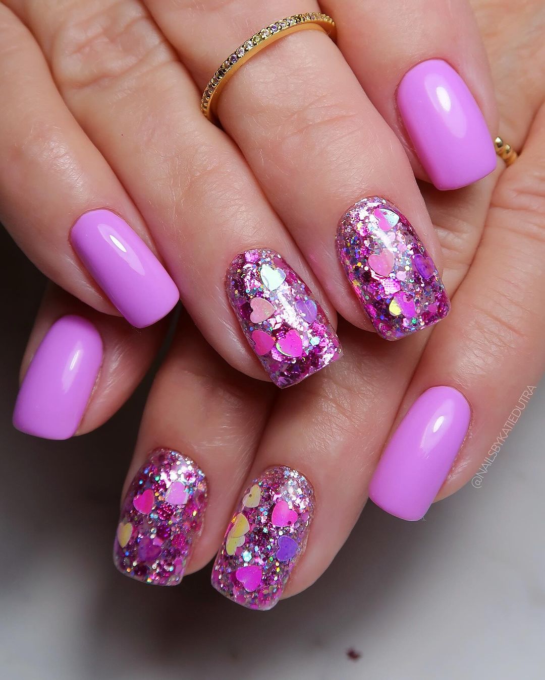 Close up of nails with glittery design