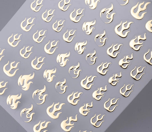Pattern of gold flame-shaped stickers on a gray background