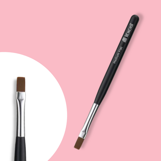 A professional flat nail art brush with a black handle and synthetic bristles, designed for gel application.
