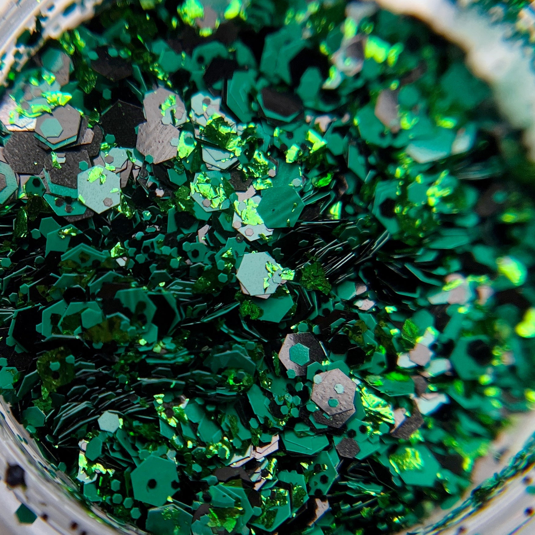 Glitter mix in clear jar. 