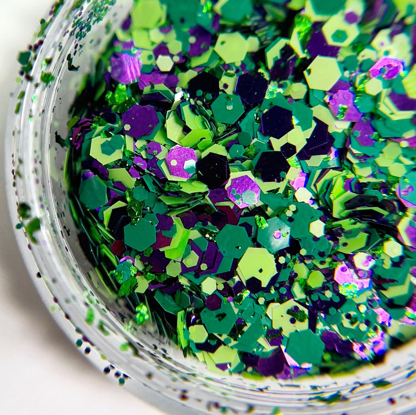 Close up of swamp zombie glitter mix. 