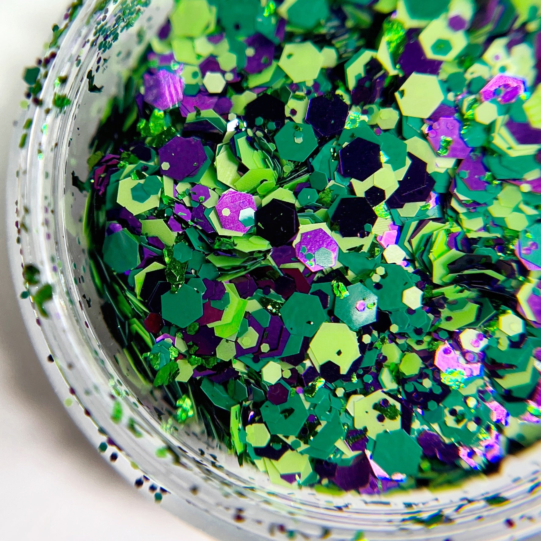 Close up of swamp zombie glitter mix. 