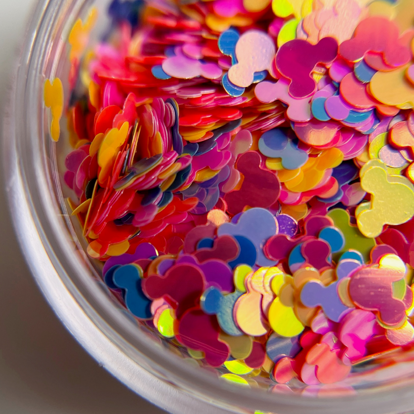 Detail shot of colorful mouse shaped glitter mix 